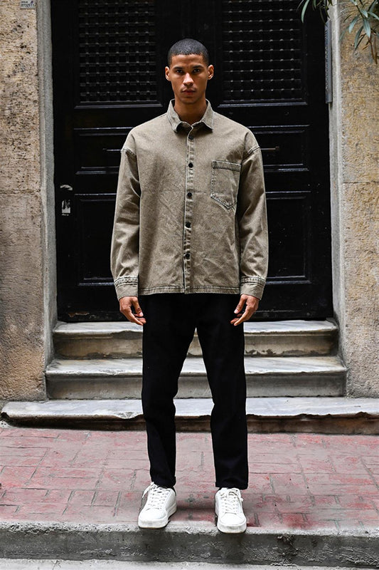 R-6003 Pocket Detail Denim Jacket – Brown