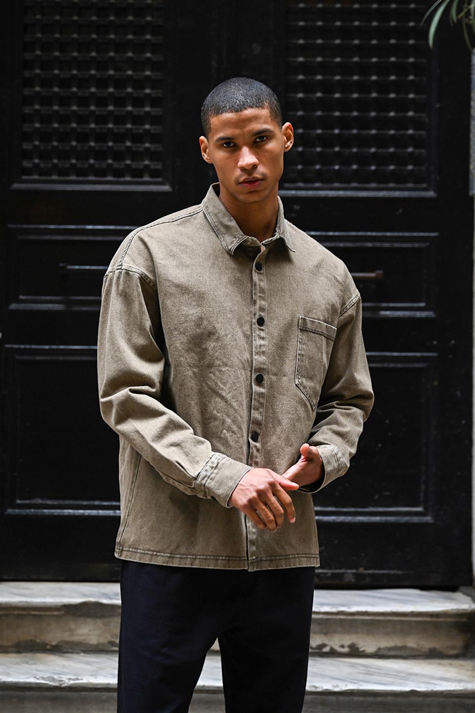 R-6003 Pocket Detail Denim Jacket – Brown