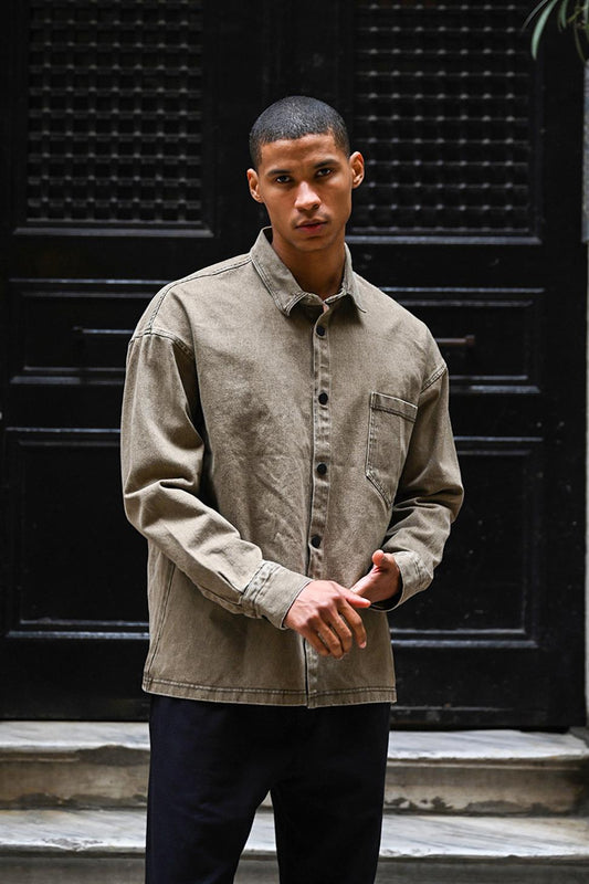 R-6003 Pocket Detail Denim Jacket – Brown