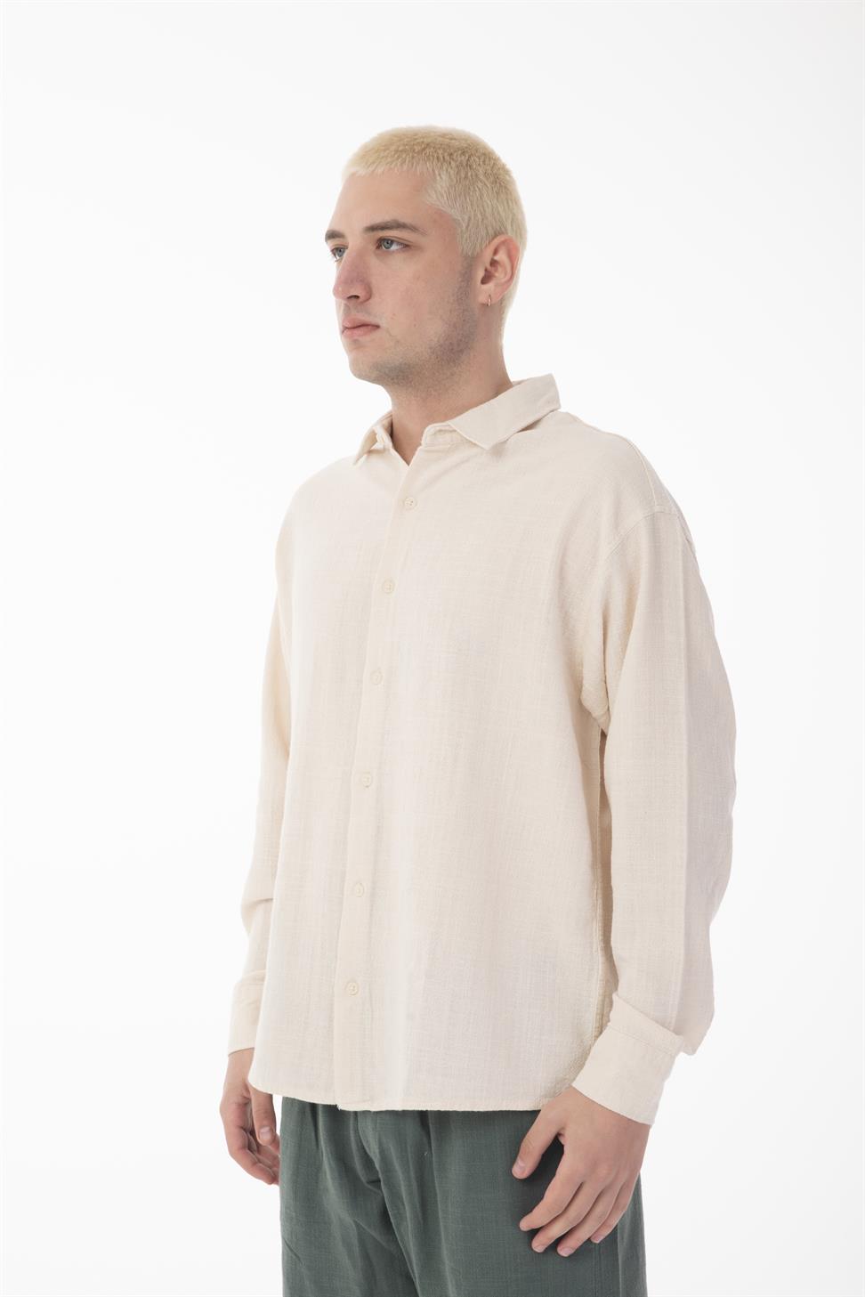 R-6044 Men’s Stand Collar Long Sleeve Linen Shirt – Blue