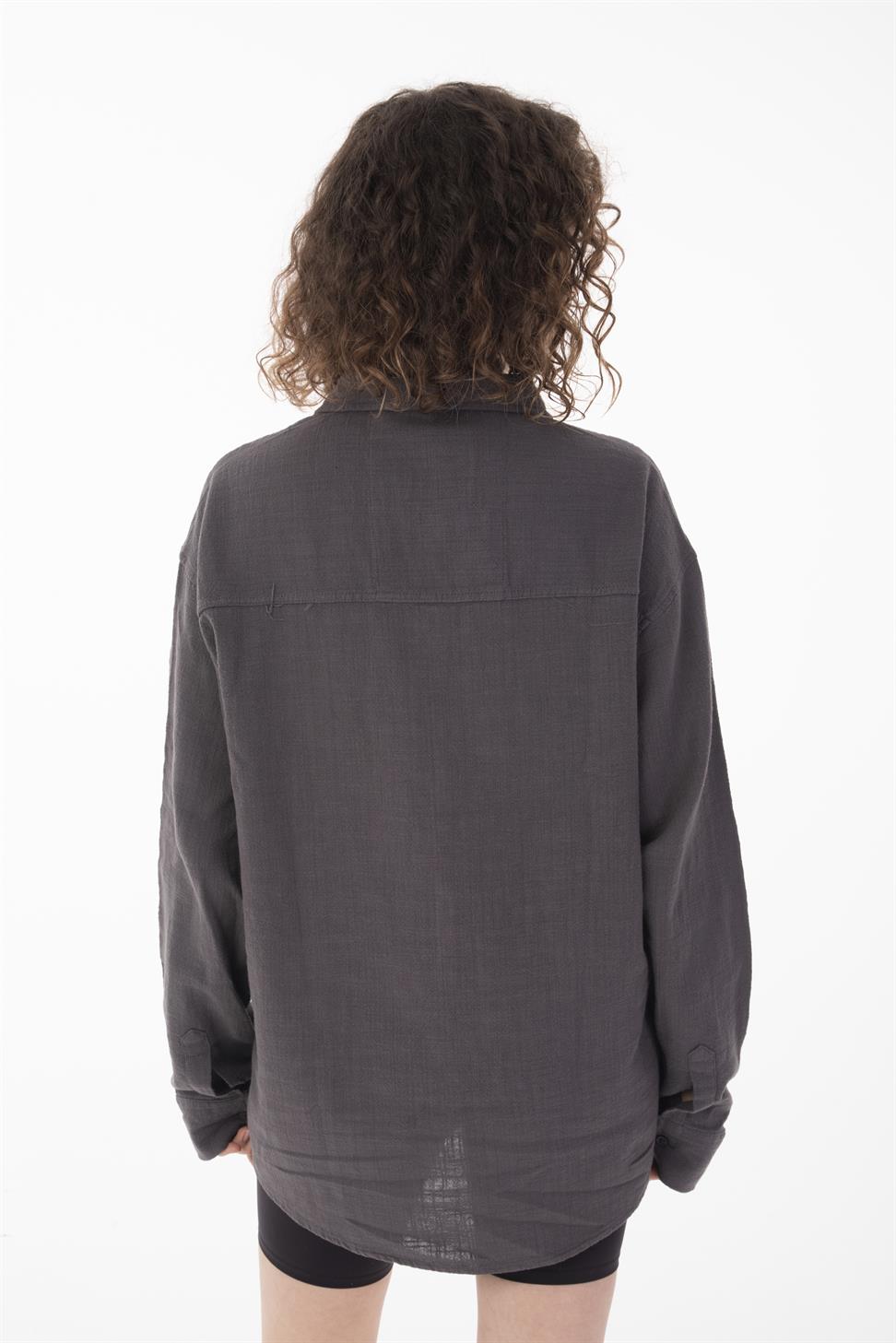 R-6044 Men’s Stand Collar Long Sleeve Linen Shirt – Anthracite