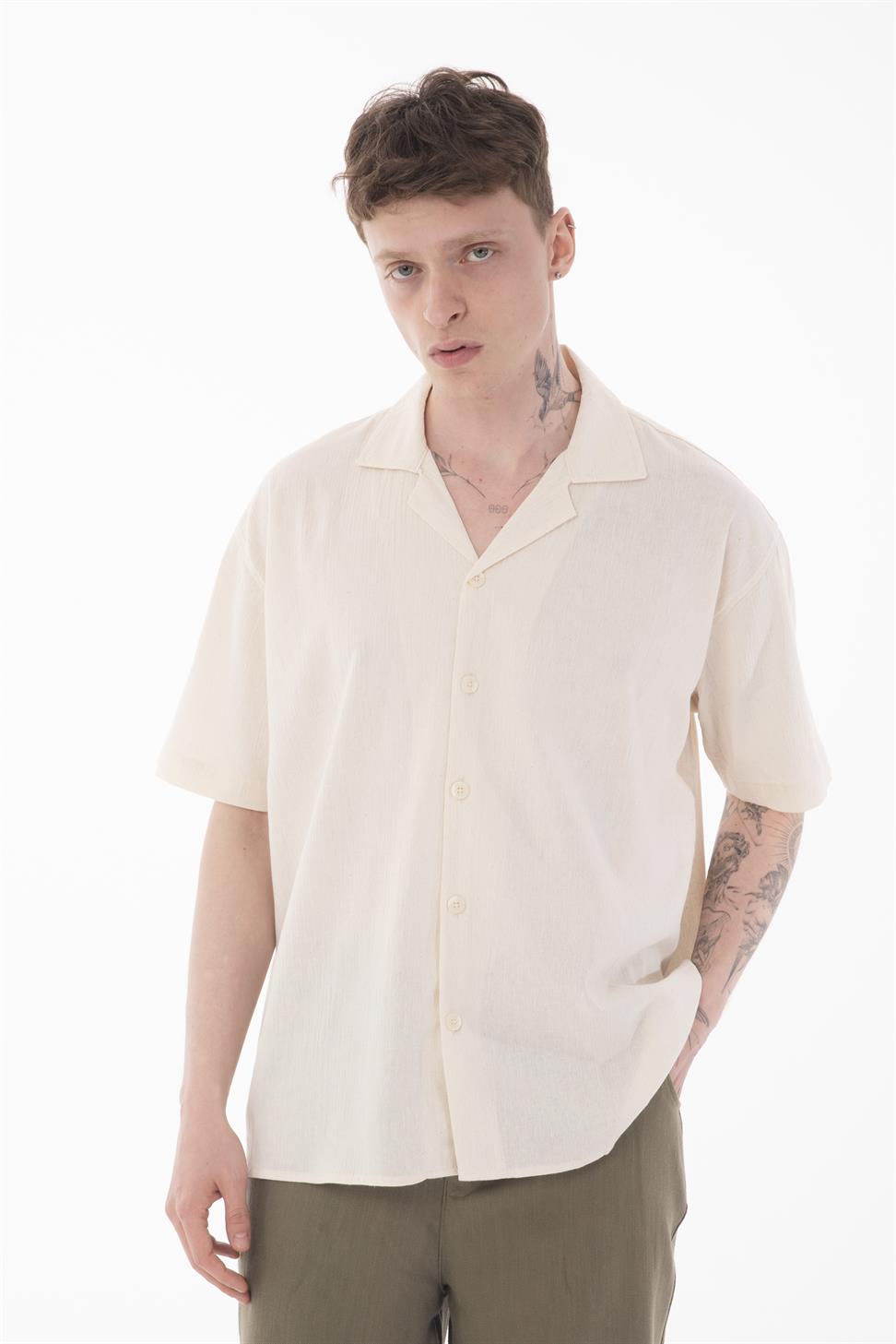 R-6045 Men’s Cuban Collar Short Sleeve Crinkle Shirt – Lightweight & Relaxed Fit