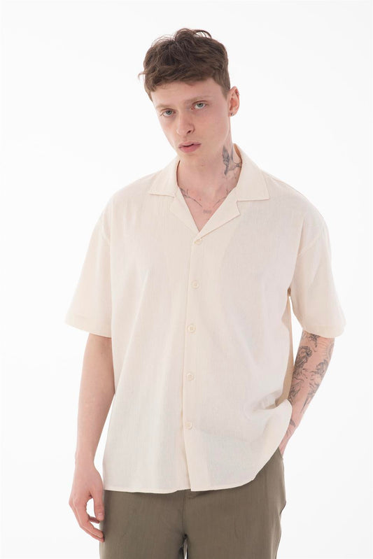 R-6045 Men’s Cuban Collar Short Sleeve Crinkle Shirt – Lightweight & Relaxed Fit