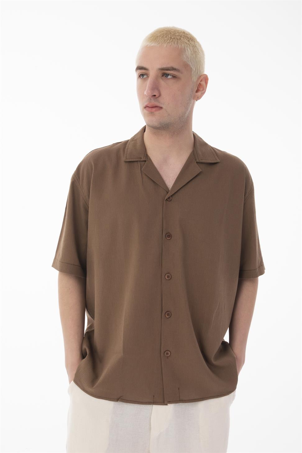 R-6045 Men’s Cuban Collar Short Sleeve Crinkle Shirt – Lightweight & Relaxed Fit