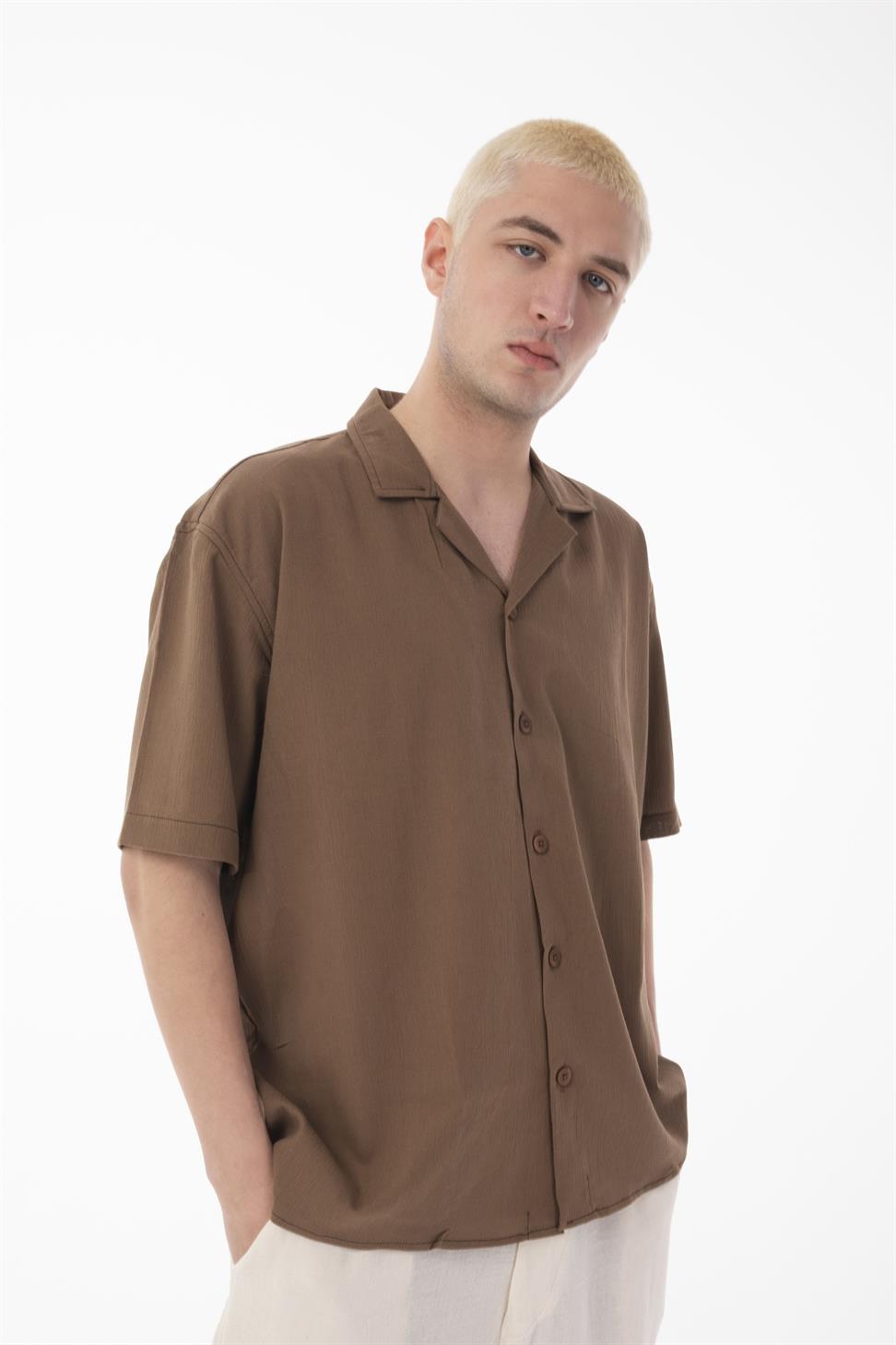 R-6045 Men’s Cuban Collar Short Sleeve Crinkle Shirt – Lightweight & Relaxed Fit