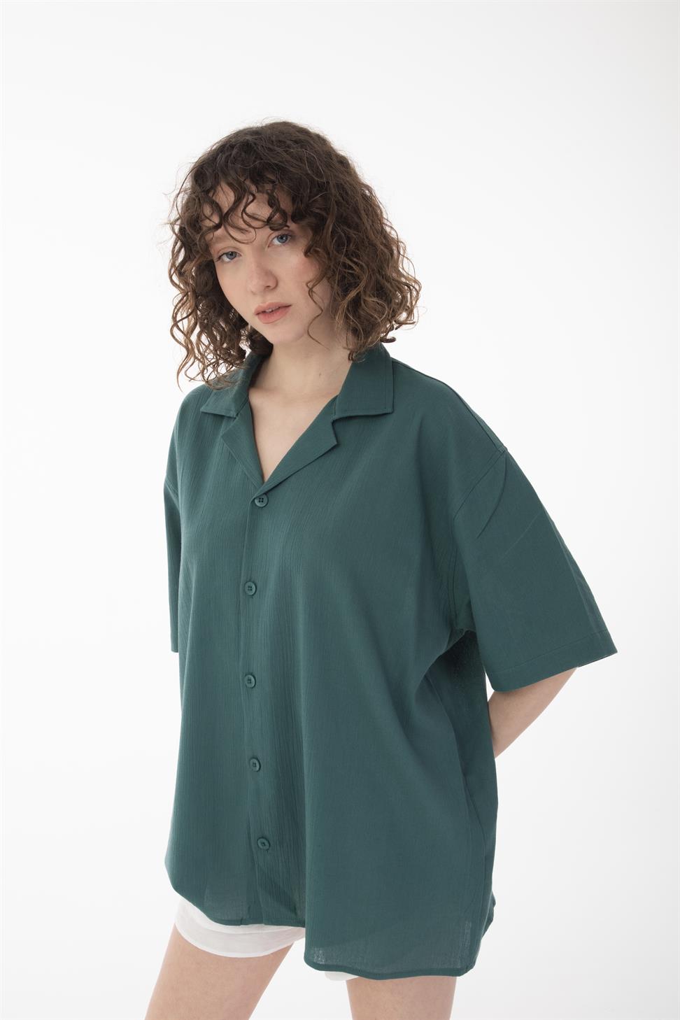 R-6045 Men’s Cuban Collar Short Sleeve Crinkle Shirt – Lightweight & Relaxed Fit