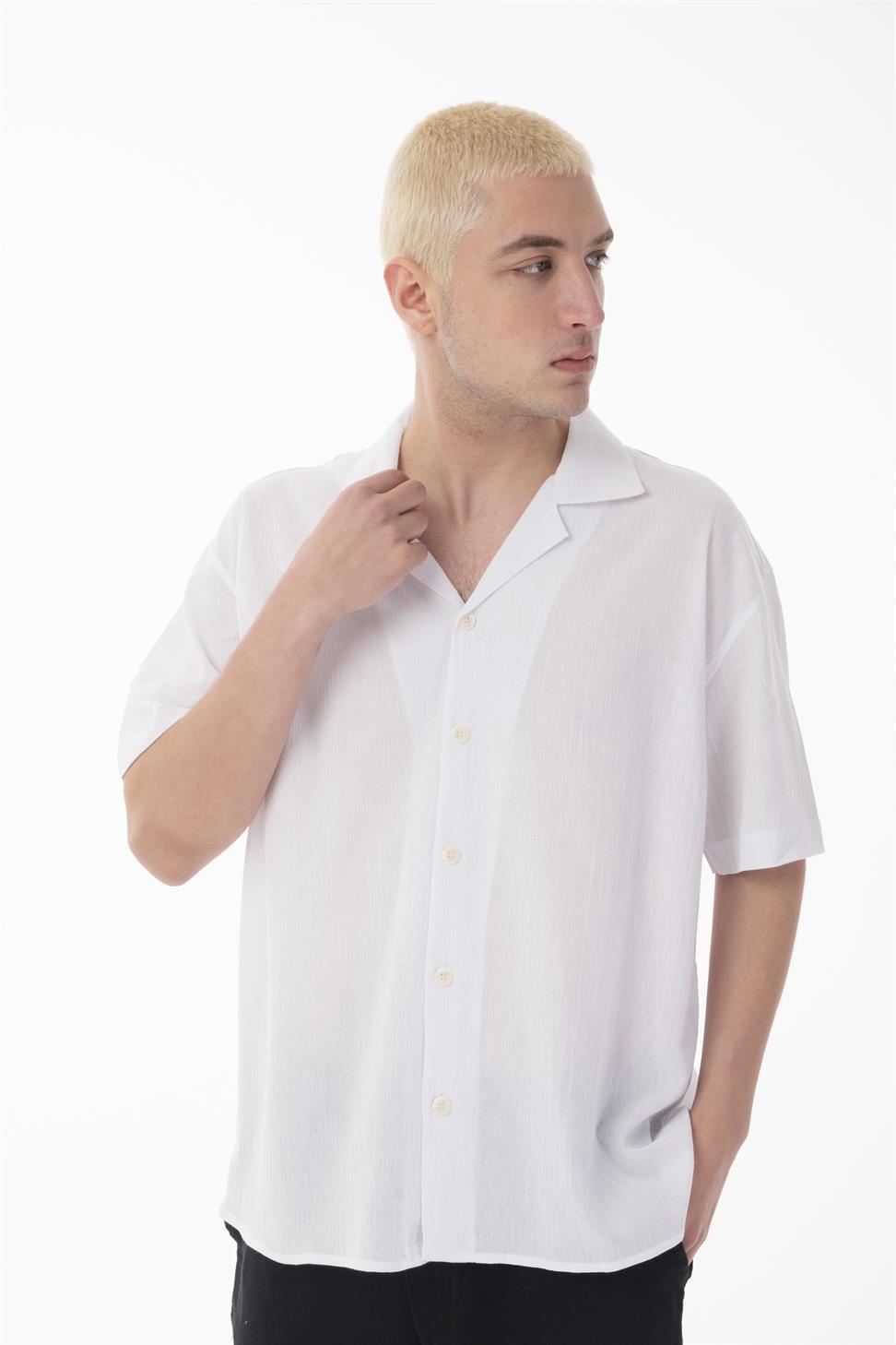 R-6045 Men’s Cuban Collar Short Sleeve Crinkle Shirt – Lightweight & Relaxed Fit
