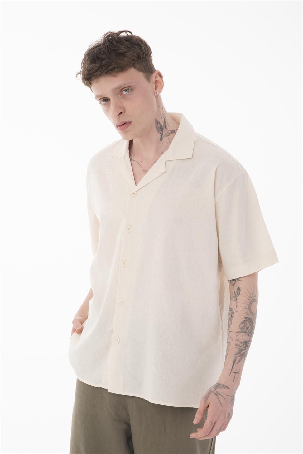R-6045 Men’s Cuban Collar Short Sleeve Crinkle Shirt – Lightweight & Relaxed Fit