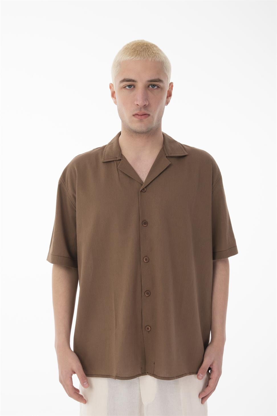 R-6045 Men’s Cuban Collar Short Sleeve Crinkle Shirt – Lightweight & Relaxed Fit