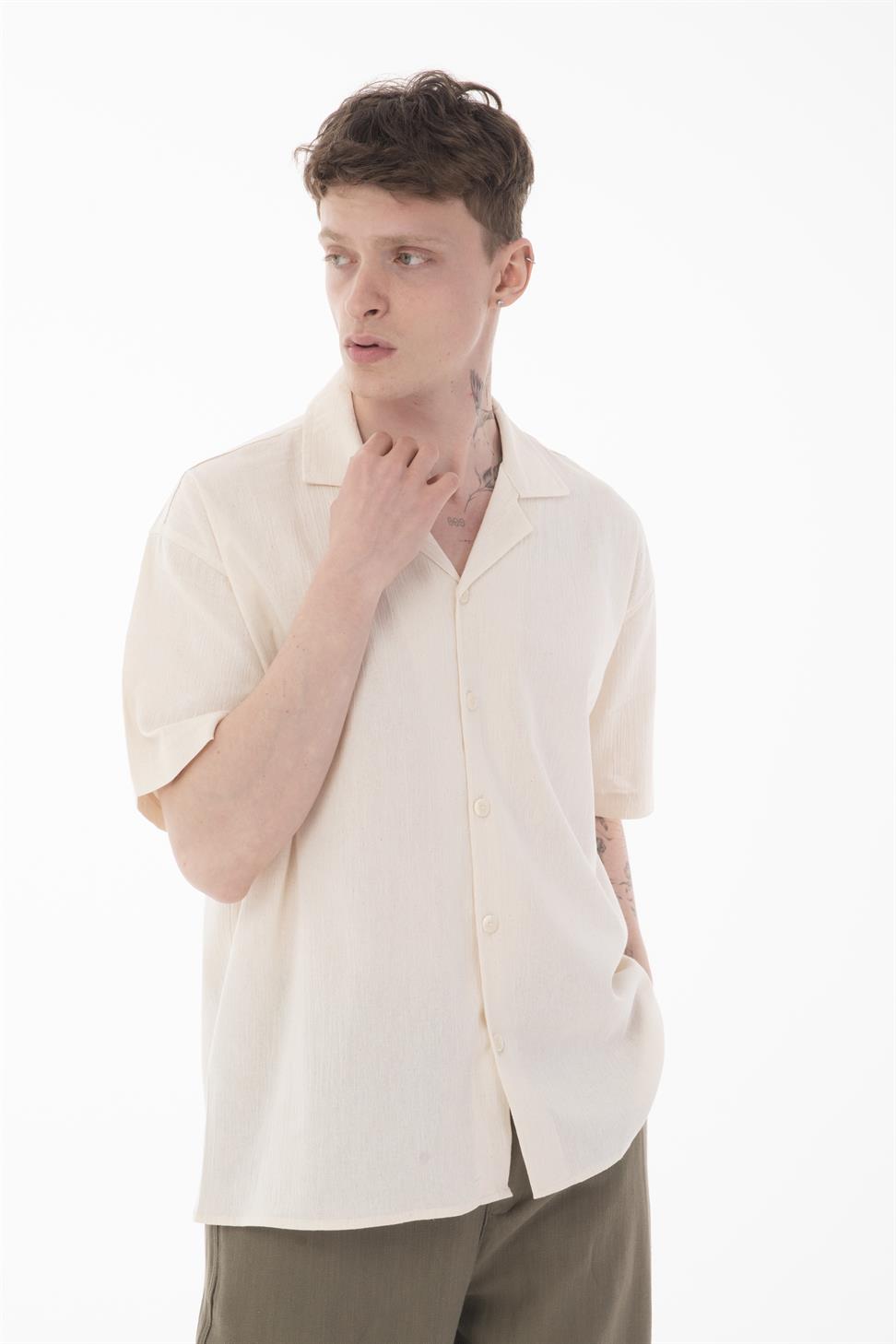 R-6045 Men’s Cuban Collar Short Sleeve Crinkle Shirt – Lightweight & Relaxed Fit