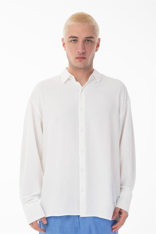 R-6047 Men’s Stand Collar Long Sleeve Shirt – 100% Polyester Aerobin Fabric, Oversize Fit