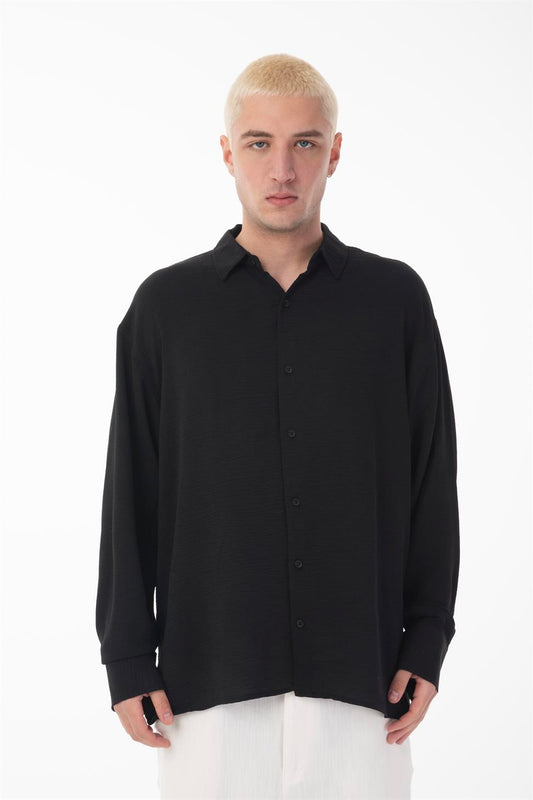 R-6047 Men’s Stand Collar Long Sleeve Shirt – 100% Polyester Aerobin Fabric, Oversize Fit