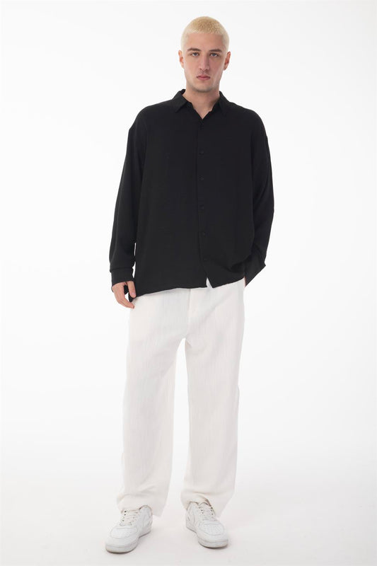 R-6047 Men’s Stand Collar Long Sleeve Shirt – 100% Polyester Aerobin Fabric, Oversize Fit