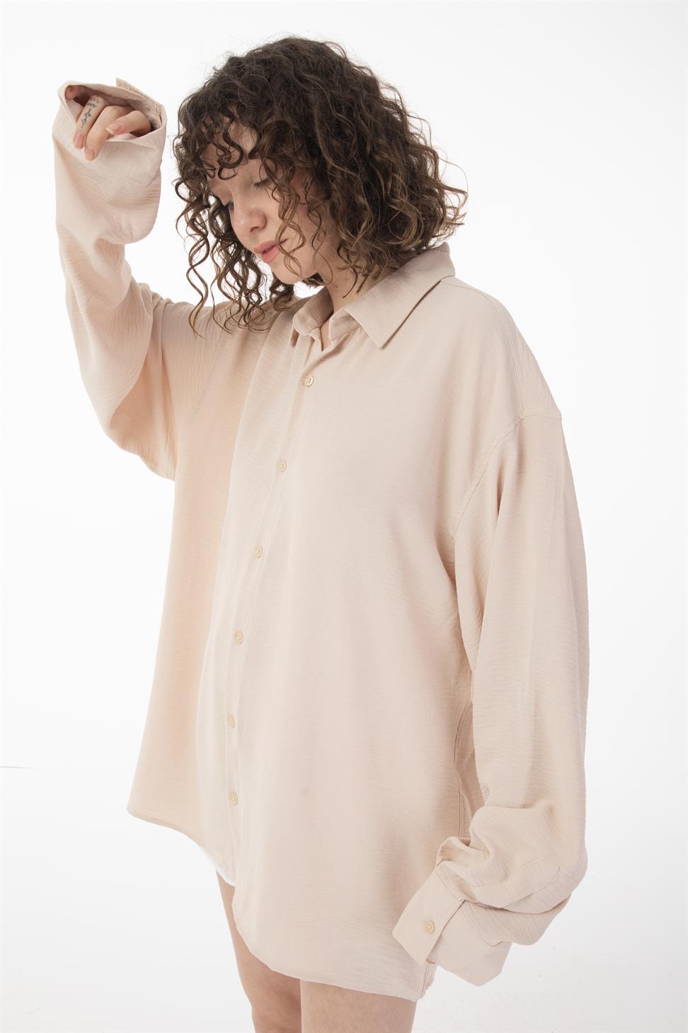 R-6047 Men’s Stand Collar Long Sleeve Shirt – 100% Polyester Aerobin Fabric, Oversize Fit