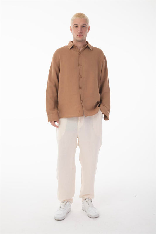 R-6048 Unisex Vizon Cotton Muslin Shirt - Modern Stand Collar, Long Sleeve Design