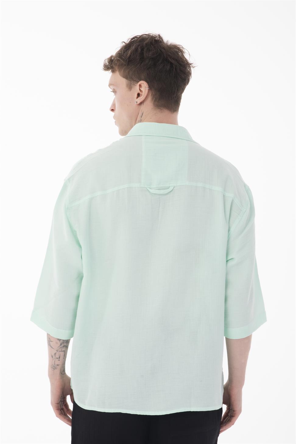 R-6049 Men’s 100% Cotton Muslin Shirt – Stand Collar, 3/4 Sleeve, Lightweight & Breathable