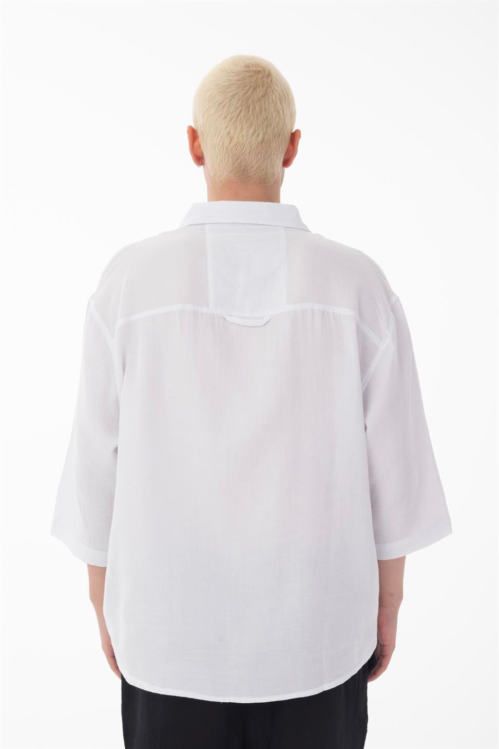 R-6049 Men’s 100% Cotton Muslin Shirt – Stand Collar, 3/4 Sleeve, Lightweight & Breathable