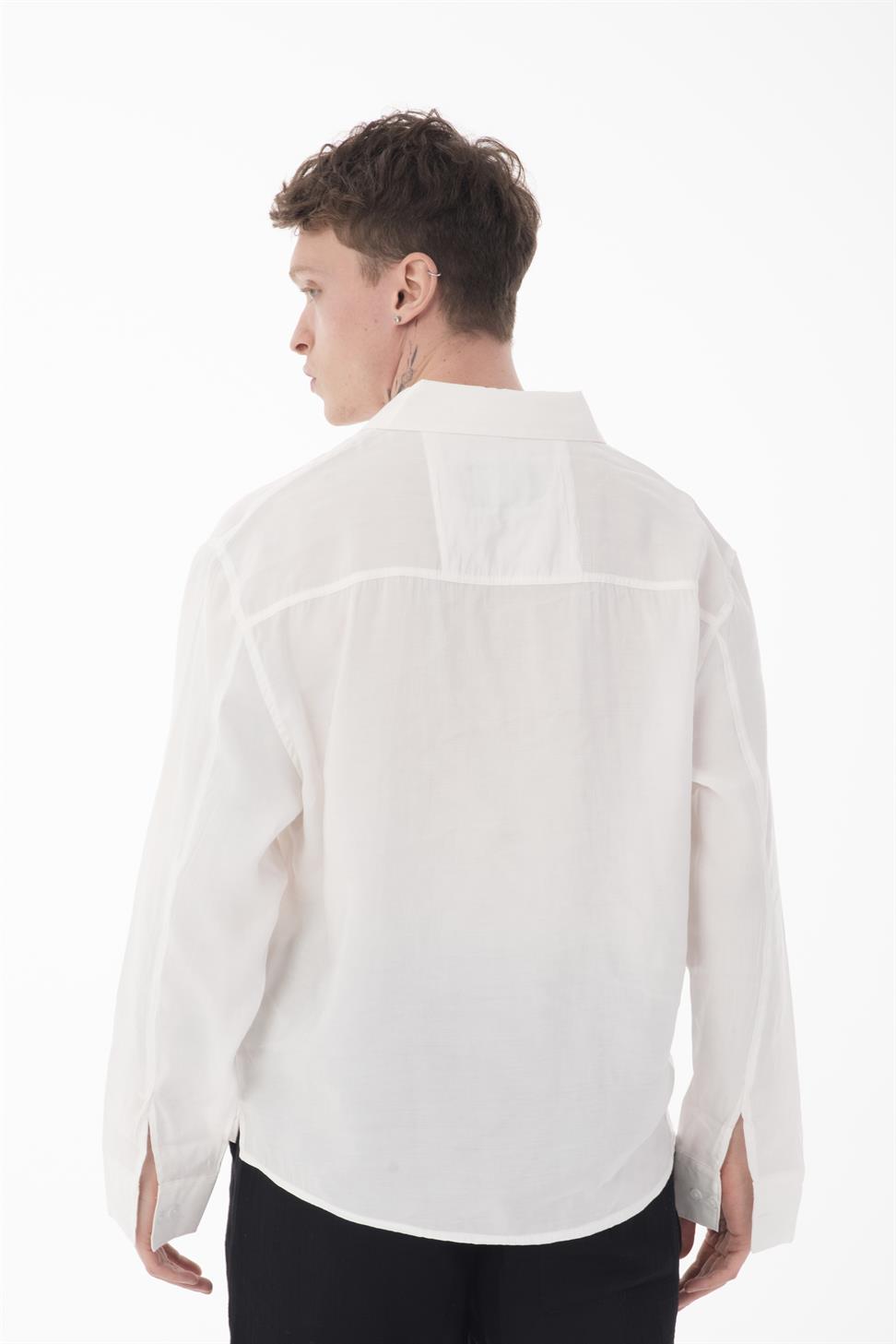 R-6050 Men’s Stand Collar Long Sleeve Shirt – Single Pocket Detail, Modal Blend Fabric (85% Modal, 15% Polyester)