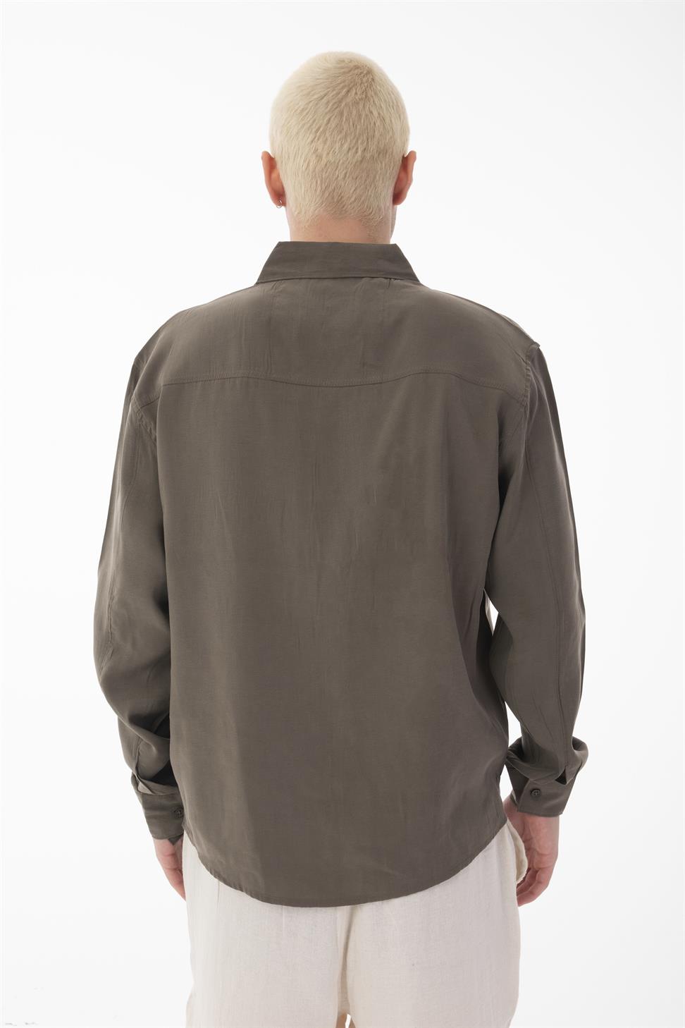 R-6050 Men’s Stand Collar Long Sleeve Shirt – Single Pocket Detail, Modal Blend Fabric (85% Modal, 15% Polyester)