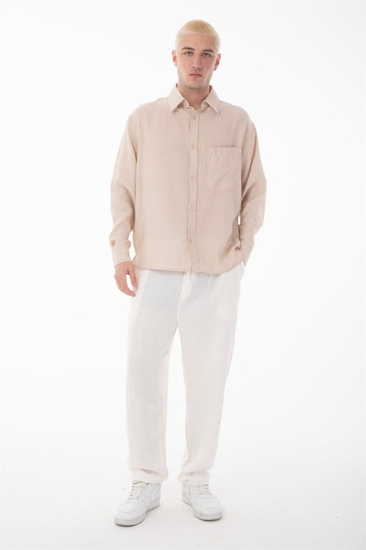 R-6050 Men’s Stand Collar Long Sleeve Shirt – Single Pocket Detail, Modal Blend Fabric (85% Modal, 15% Polyester)