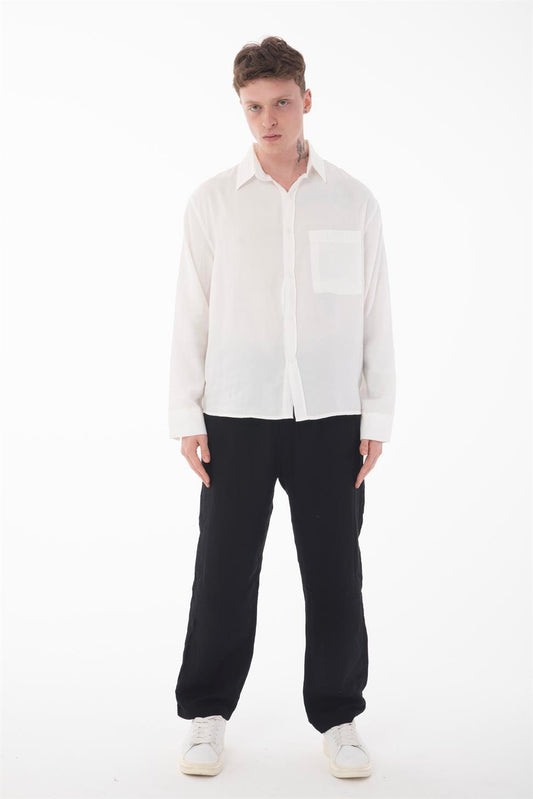 R-6050 Men’s Stand Collar Long Sleeve Shirt – Single Pocket Detail, Modal Blend Fabric (85% Modal, 15% Polyester)