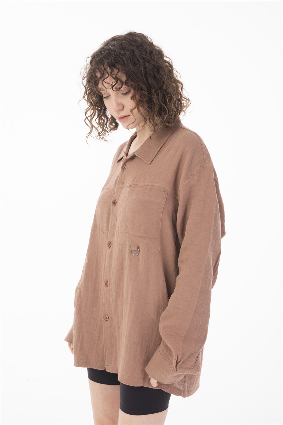 R-6052 Men’s Stand Collar Pocket Detail Long Sleeve Muslin Shirt – Vizon