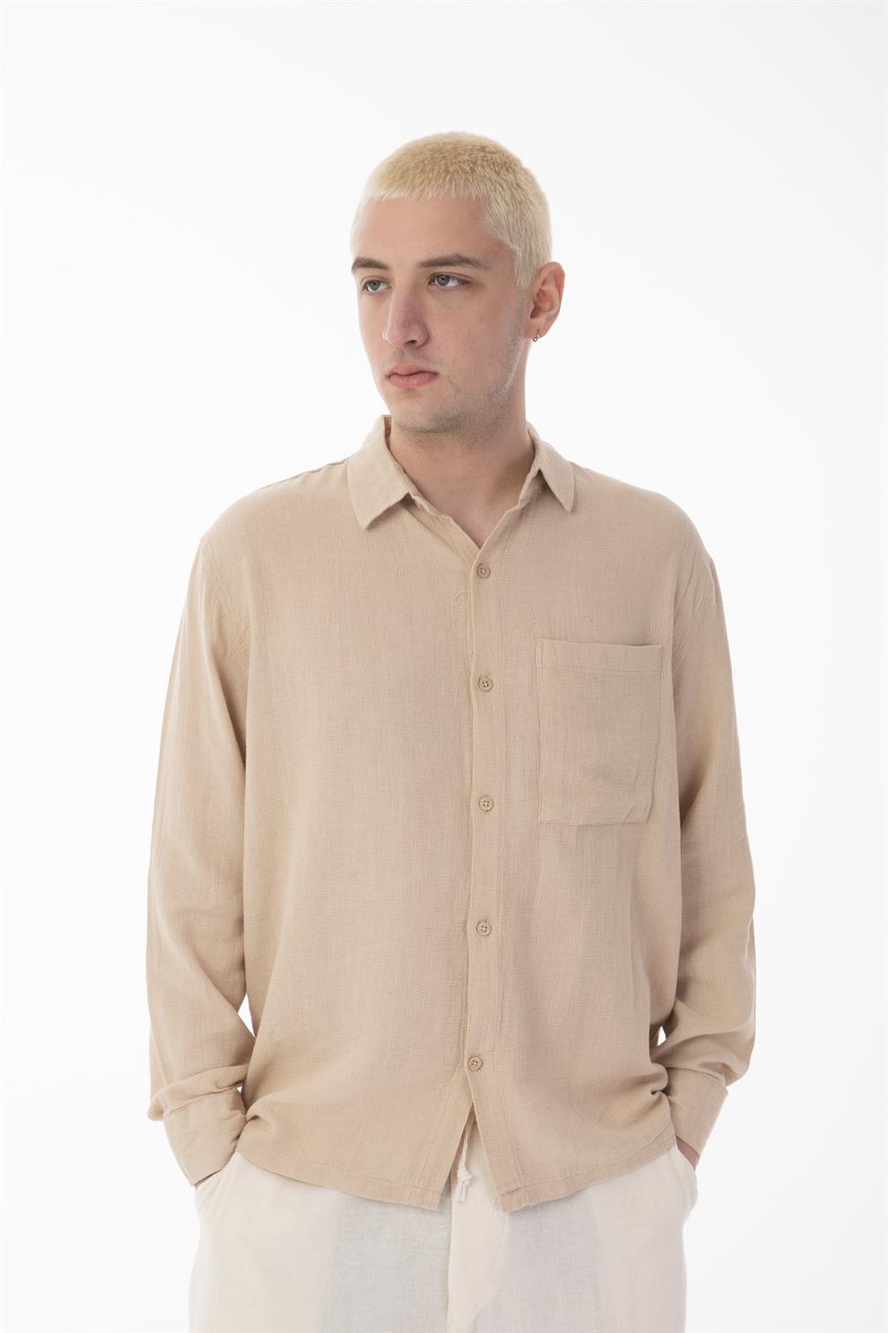 R-6054Men’s Stand Collar Single Pocket Long Sleeve Etamine Shirt – Vizon