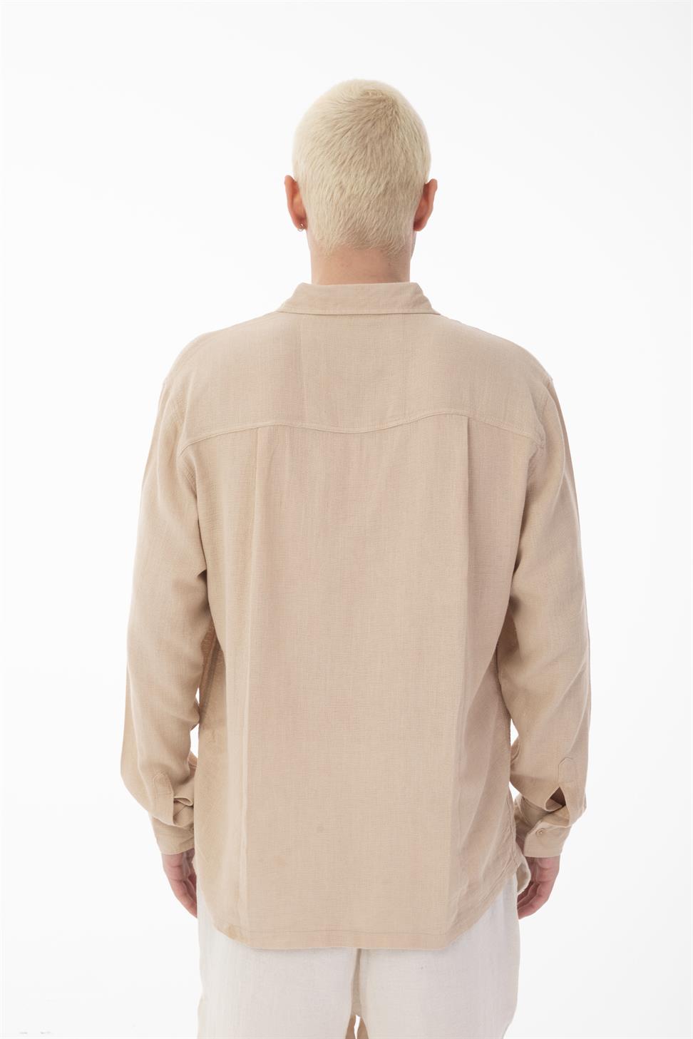 R-6054Men’s Stand Collar Single Pocket Long Sleeve Etamine Shirt – Vizon