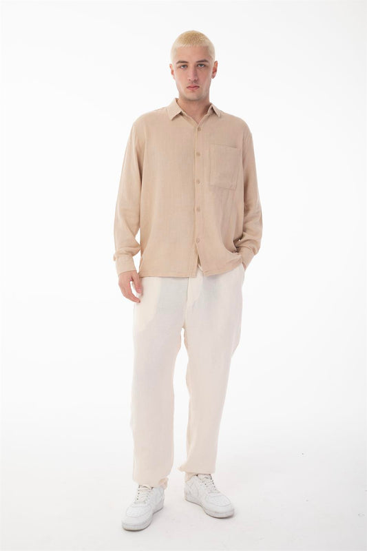 R-6054Men’s Stand Collar Single Pocket Long Sleeve Etamine Shirt – Vizon