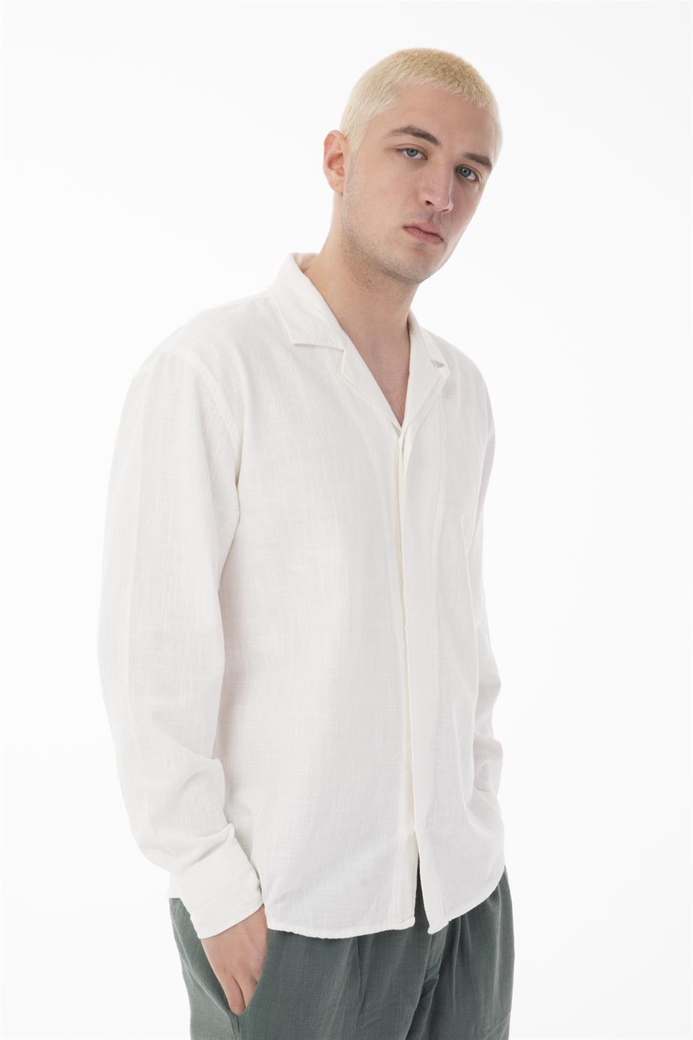 R-6059 Men’s Hidden Placket Long Sleeve Shirt – White