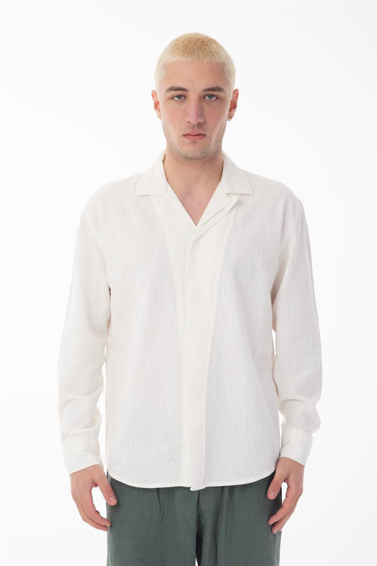 R-6059 Men’s Hidden Placket Long Sleeve Shirt – White