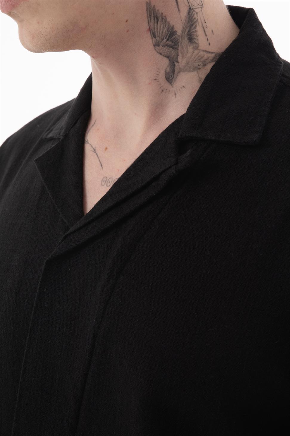 R-6059 Men’s Hidden Placket Long Sleeve Shirt – Black