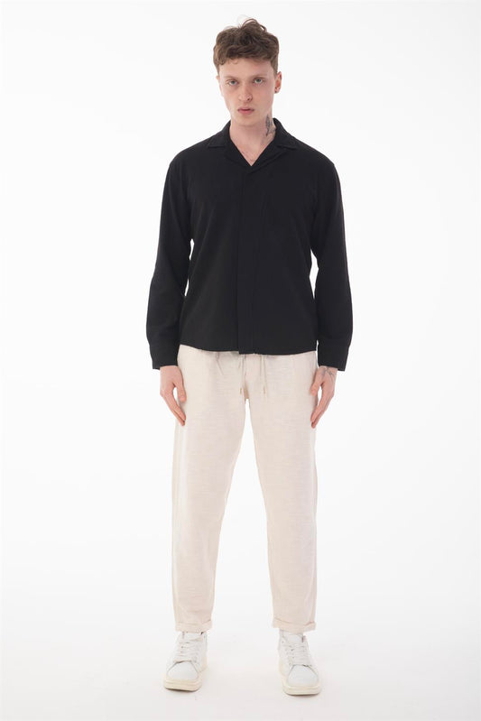R-6059 Men’s Hidden Placket Long Sleeve Shirt – Black
