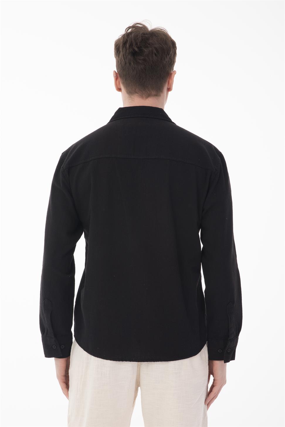R-6059 Men’s Hidden Placket Long Sleeve Shirt – Black