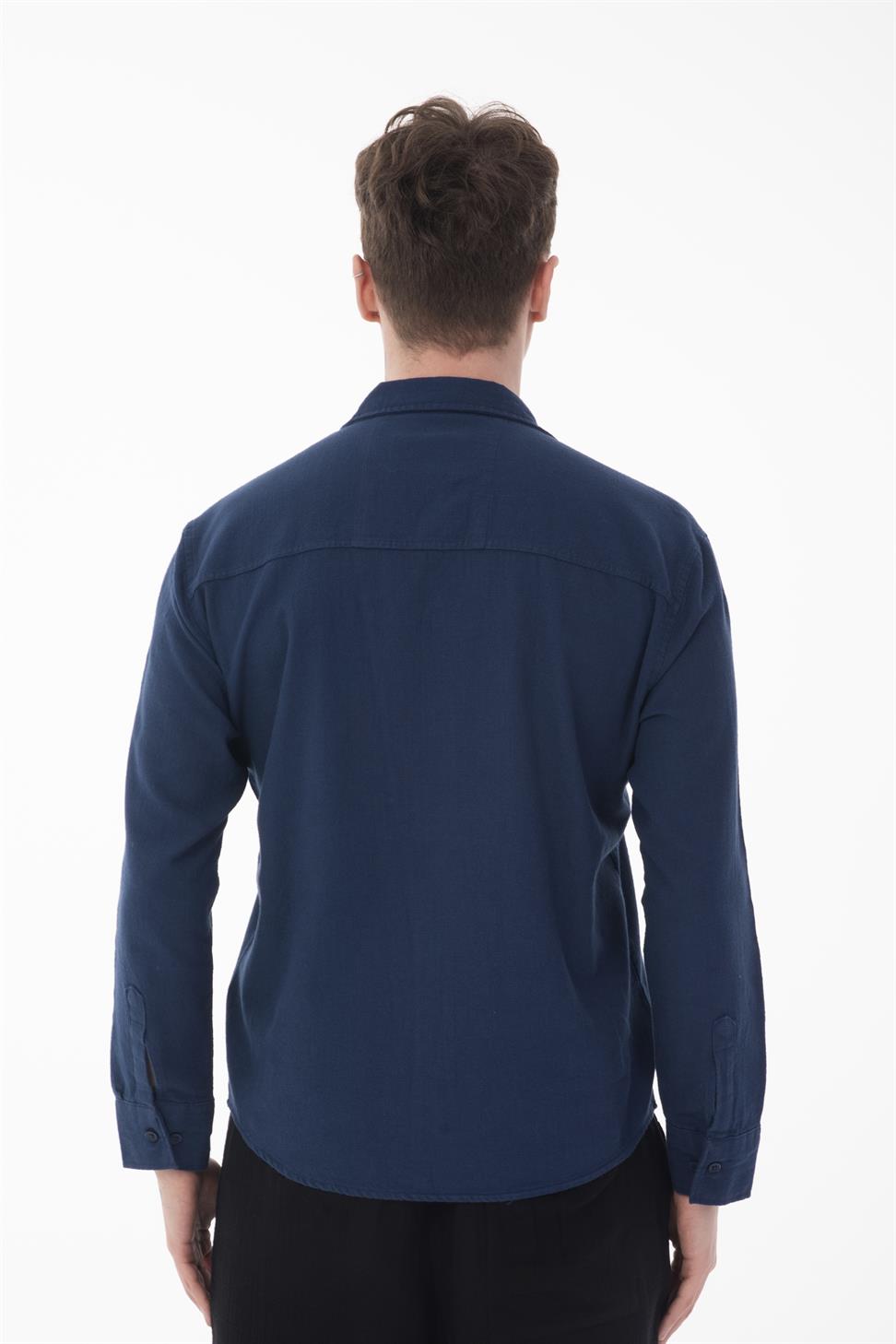 R-6059 Men’s Hidden Placket Long Sleeve Shirt – Navy Blue