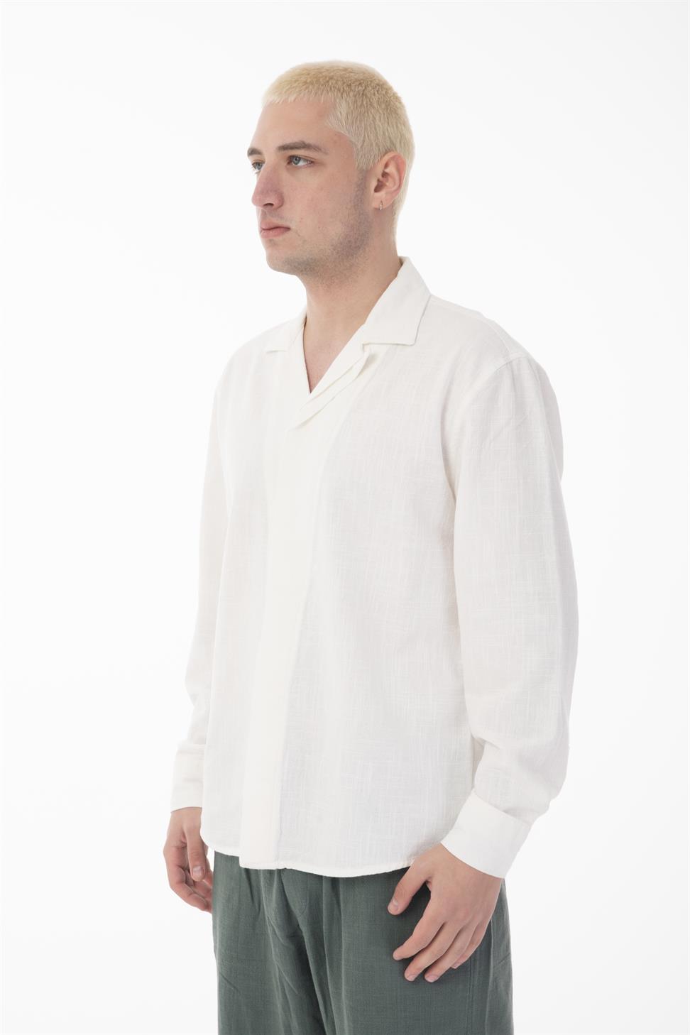 R-6059 Men’s Hidden Placket Long Sleeve Shirt – White