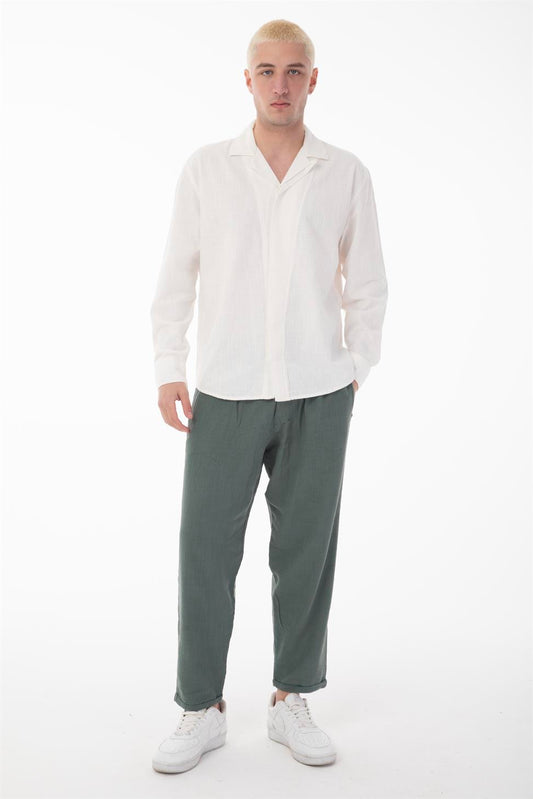 R-6059 Men’s Hidden Placket Long Sleeve Shirt – White
