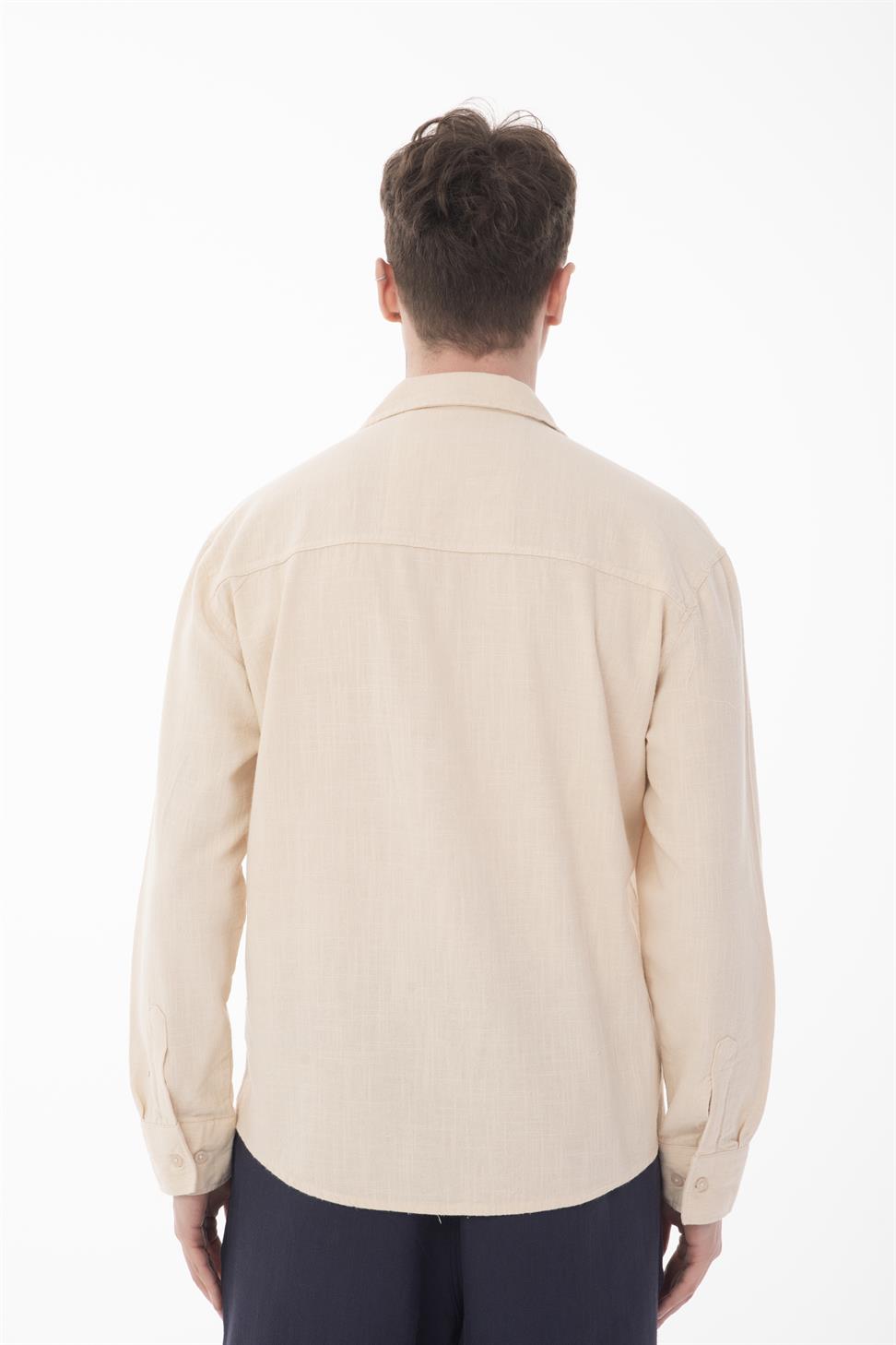R-6059 Men’s Hidden Placket Long Sleeve Shirt – Beige