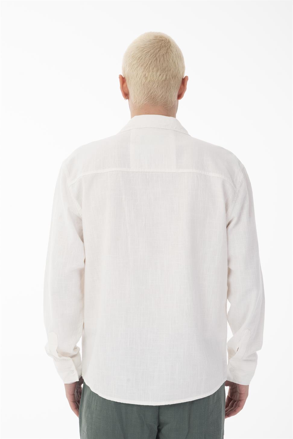 R-6059 Men’s Hidden Placket Long Sleeve Shirt – White