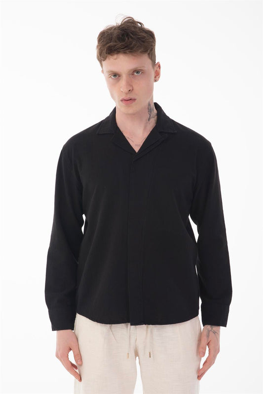 R-6059 Men’s Hidden Placket Long Sleeve Shirt – Black