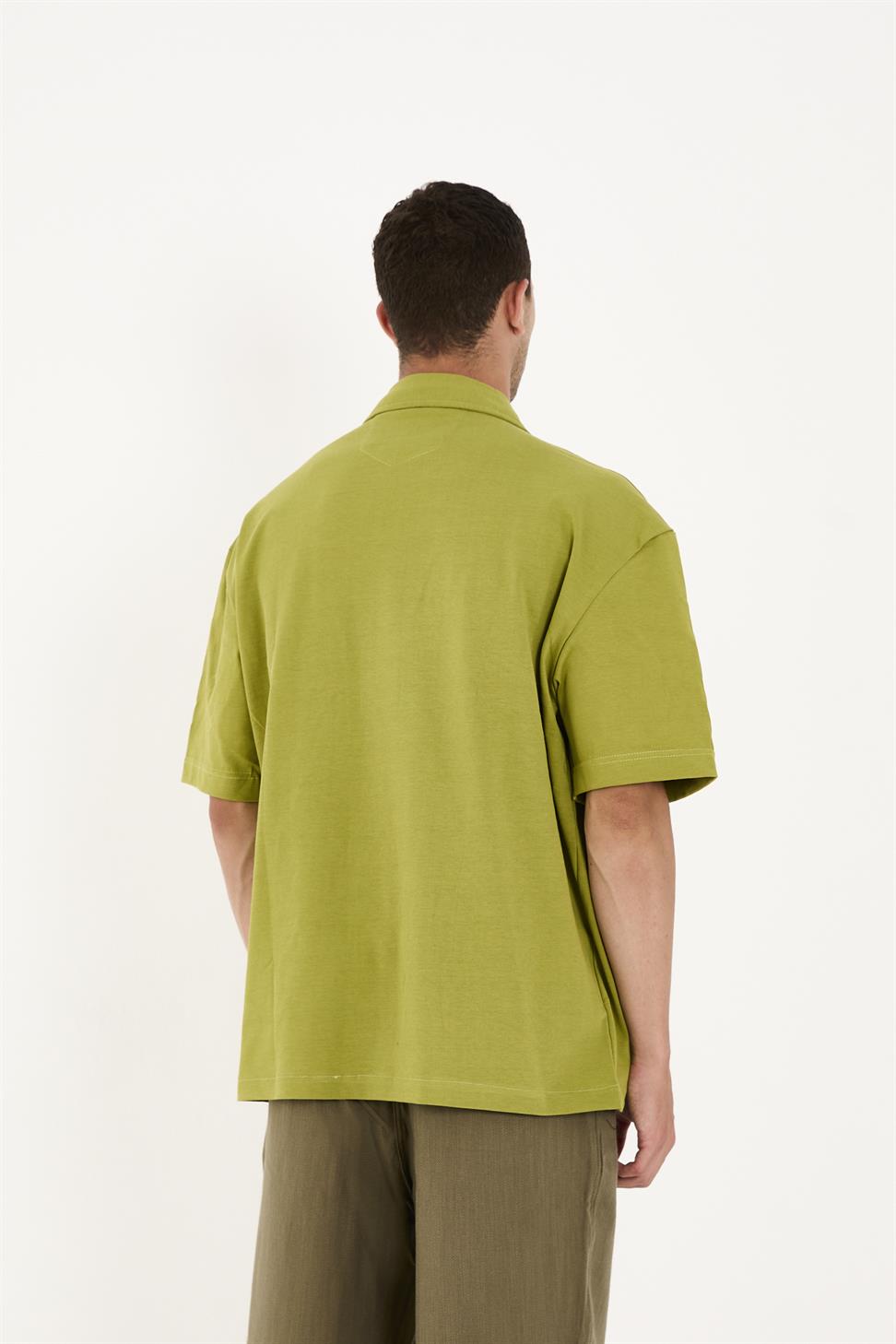 R-6094 R-6094 Men’s 100% Cotton Supima Jersey Shirt – Green Short Sleeve with Subtle Floral Embroidery