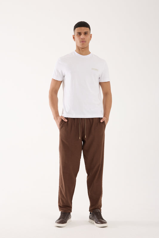 R-4222 Double Cuff Linen Pants – Light Brown (100% Cotton Linen)