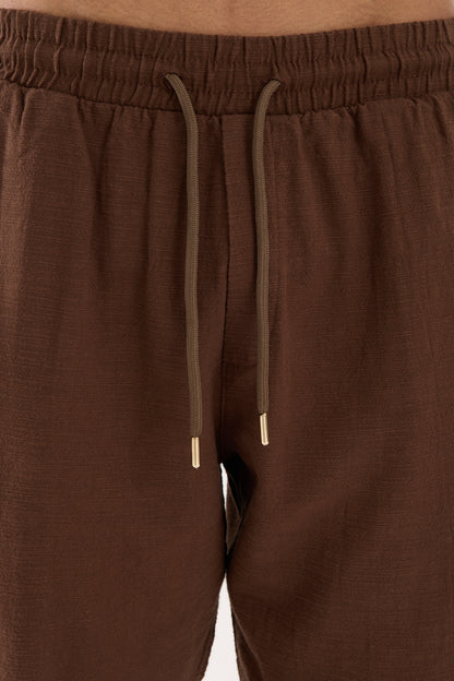 R-4222 Double Cuff Linen Pants – Light Brown (100% Cotton Linen)