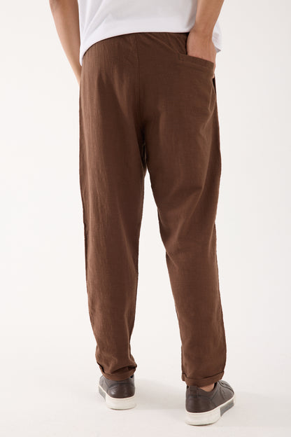 R-4222 Double Cuff Linen Pants – Light Brown (100% Cotton Linen)