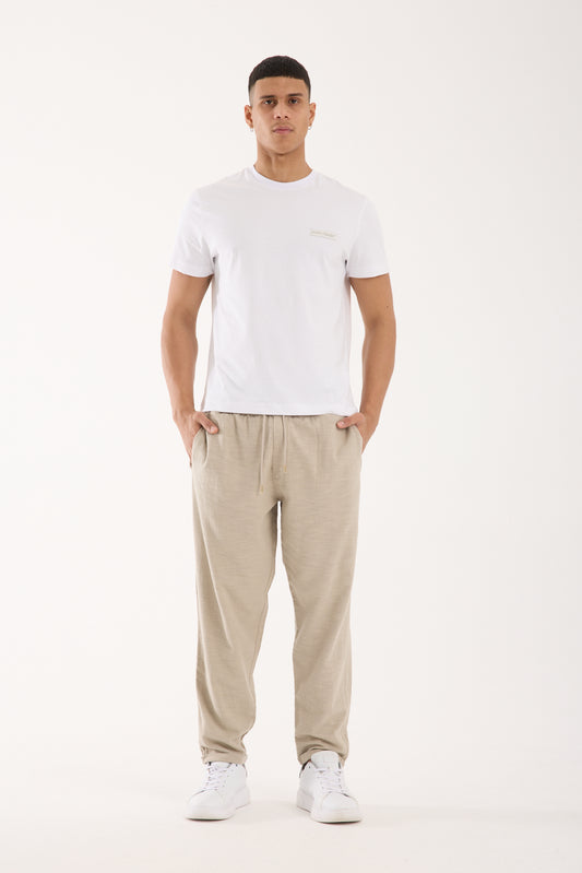 R-4222 Double Cuff Linen Pants Stone (100% Cotton Linen)