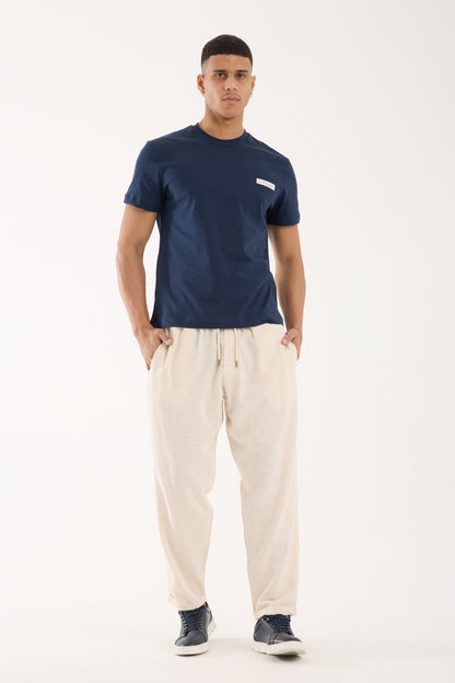 R-4222 Double Cuff Linen Pants – Beige (100% Cotton Linen)