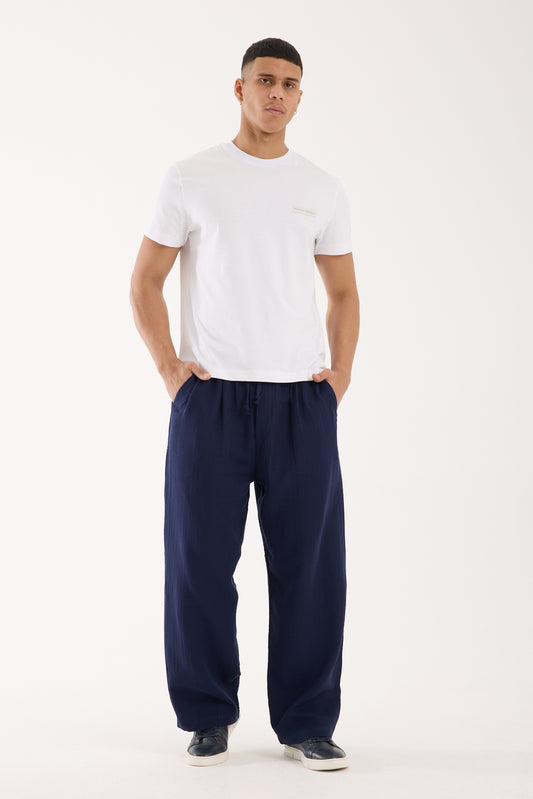 R-4437 Elastic Waist Muslin Pants Navy (100% Cotton Muslin)
