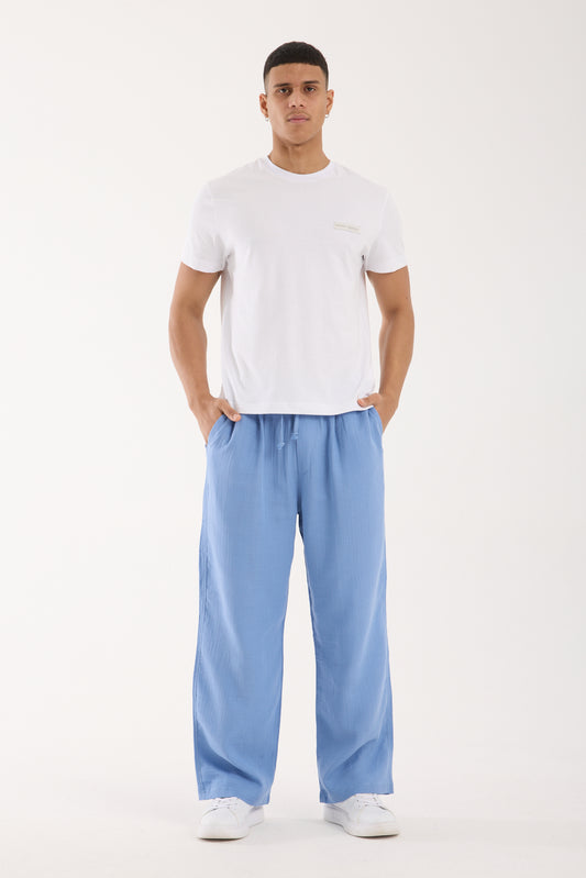 R-4437 Elastic Waist Muslin Pants Light Blue (100% Cotton Muslin)