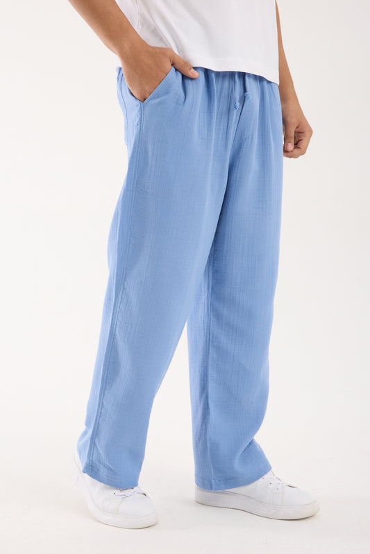 R-4437 Elastic Waist Muslin Pants Light Blue (100% Cotton Muslin)