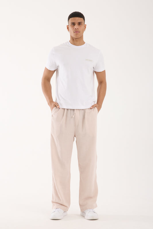 R-4437 Elastic Waist Muslin Pants Stone (100% Cotton Muslin)